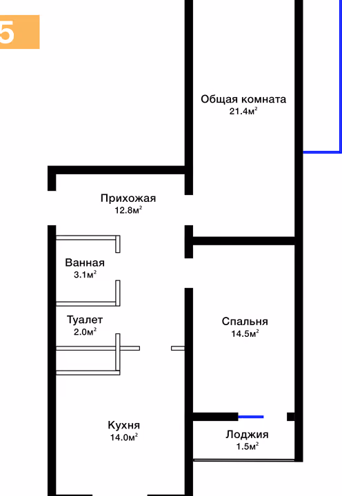 Планировка: 2-комнатная квартира 78,9 м²