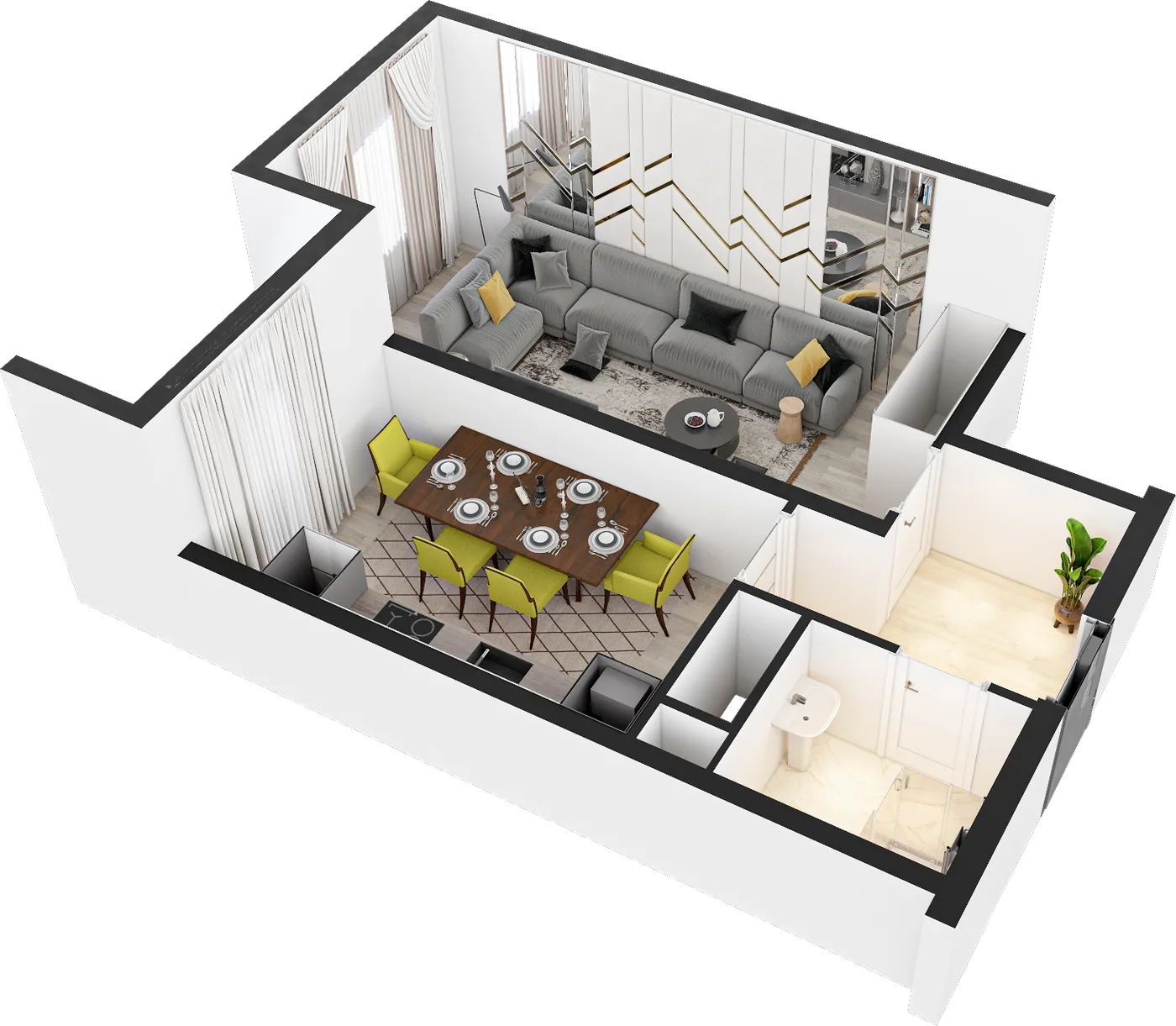 1-комнатная квартира 42,9 м² в объёме с мебелью
