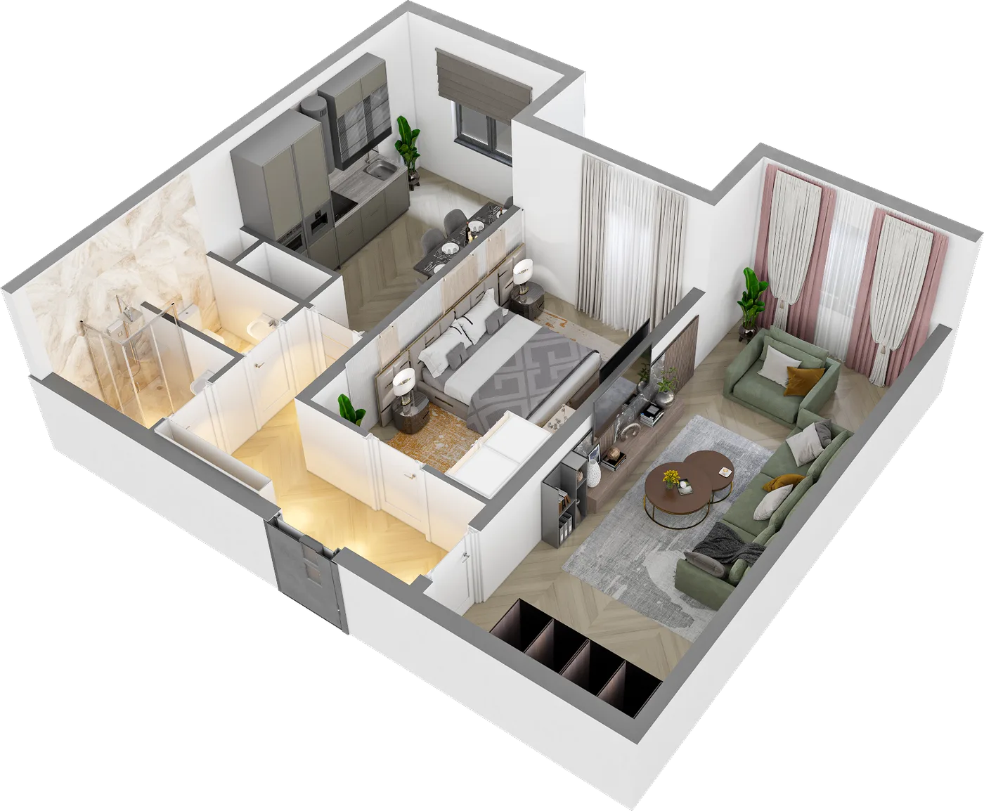 2-комнатная квартира 63,9 м² в объёме с мебелью